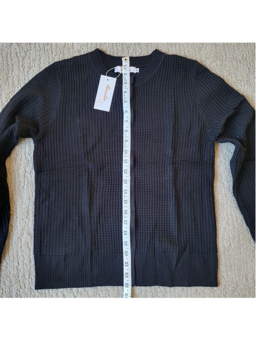 Women's Huuloo Black Long Sleeve Waffle Knit Button-Up Cardigan – Size S – NWT - Picture 4 of 9